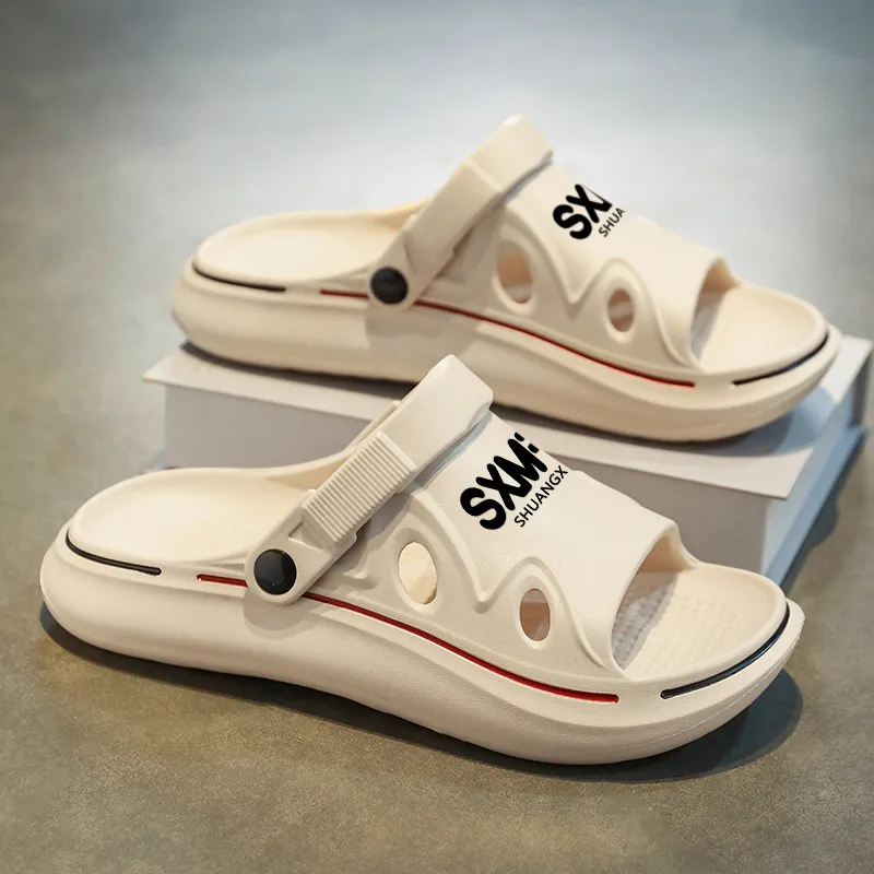 Binary EVA Cut Out Quick Dry Slip Resistant Slide Slippers Men's Beige-3