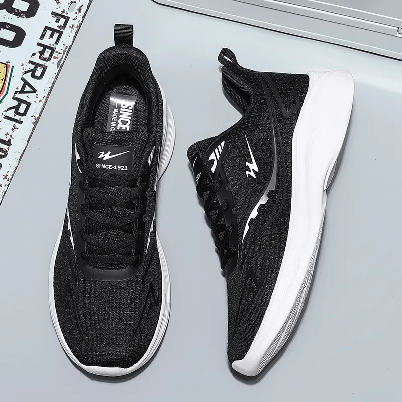 Binary Cushioning Rebound Height Increasing Lightweight Slip Resistant Low Top Running Shoes Men's Black White-3