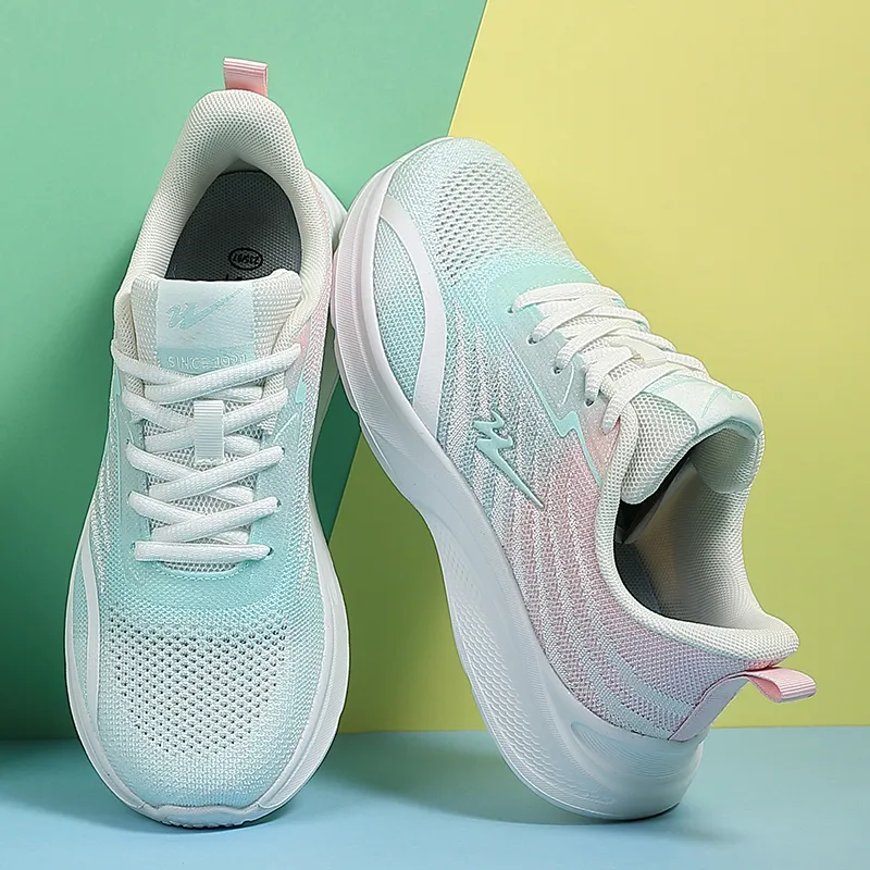 Binary Cushioning, Lightweight, Breathable, Slip Resistant Low Top Casual Running Shoes Women's White Moon Pink-3
