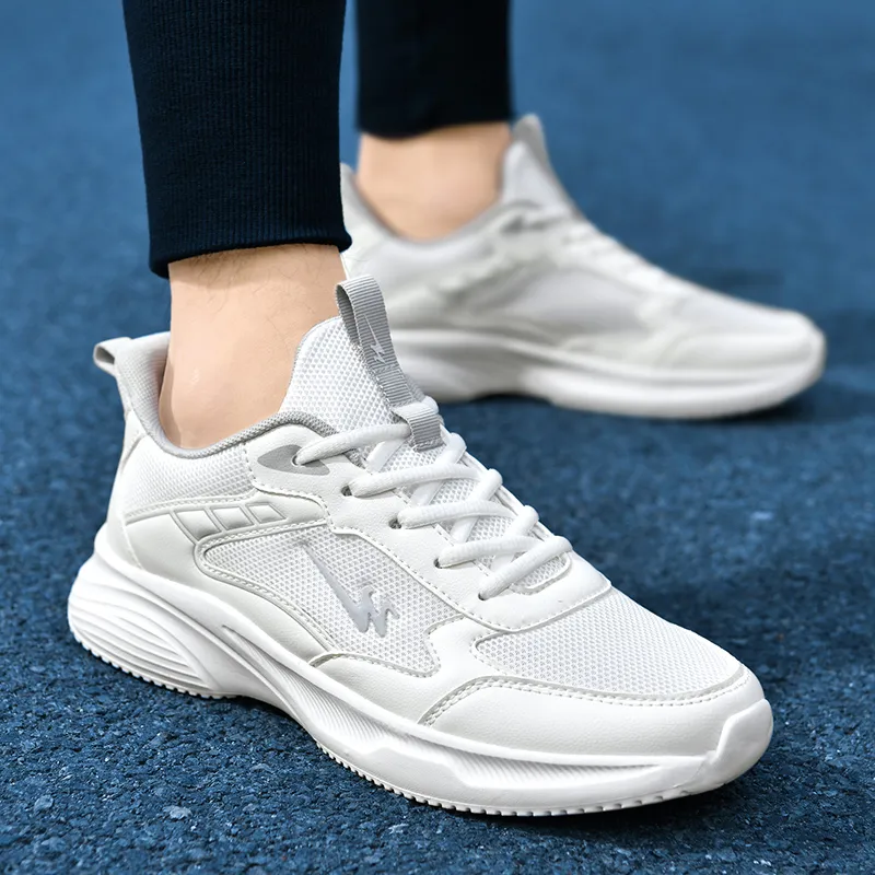 Binary Cushioning Rebound Lightweight Breathable Slip Resistant Low Top Running Shoes Men's White Gray-8