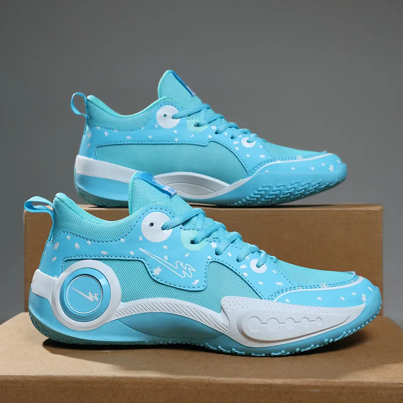 Binary Cushioning Abrasion Resistant Breathable Slip Resistant Low Top Basketball Shoes Unisex Aqua-4