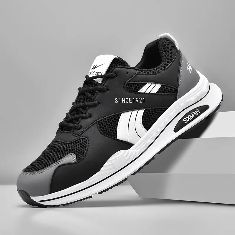 Binary Height Increasing, Lightweight, Breathable, Slip Resistant Low Top Casual Shoes Men's Black-3