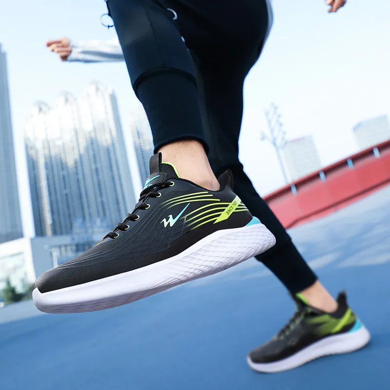 Binary Abrasion Resistant Slip Resistant Low Top Running Shoes Men's Black Neon Green-4