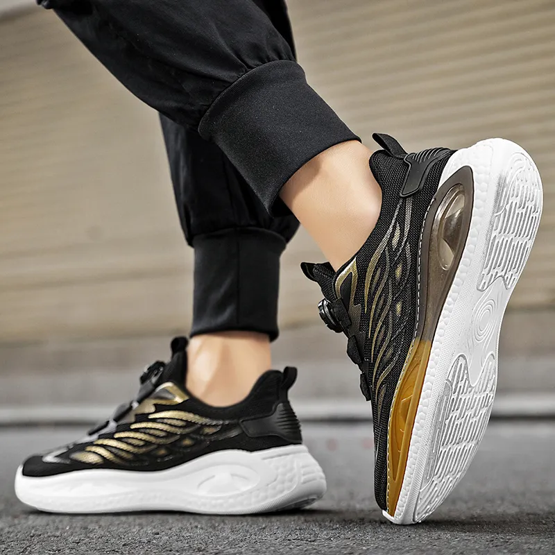 Binary Height Increasing Rebound Low Top Running Shoes Men's Black Gold-11