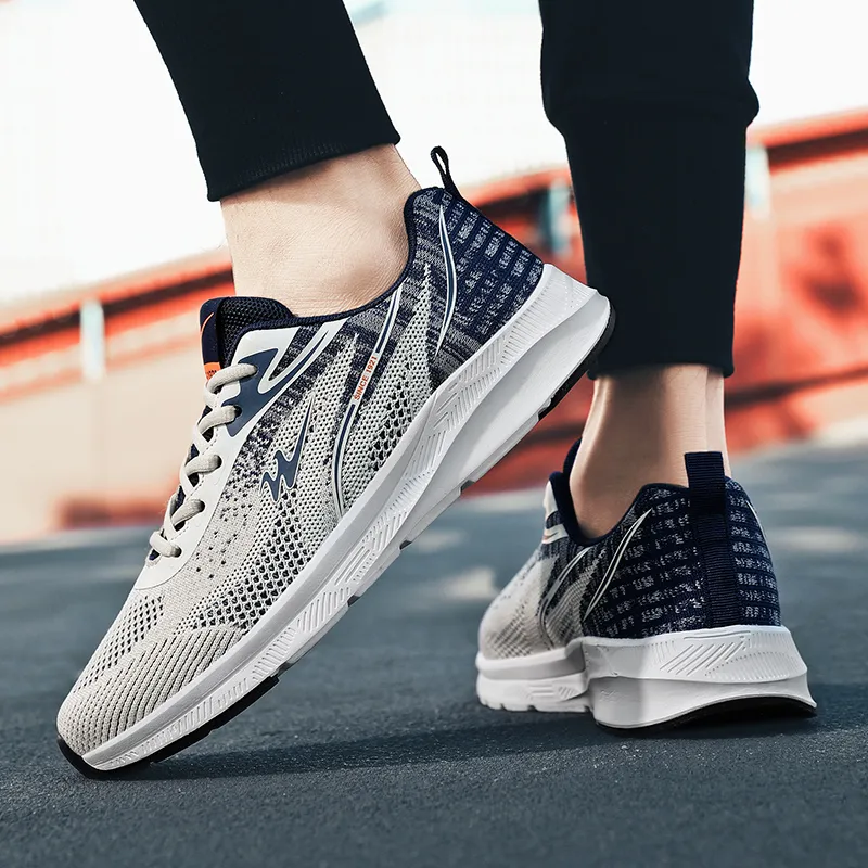 Binary Shock Absorbing, Non Slip, Wear Resistant, Breathable And Lightweight Low Top Running Shoes Men's Beige Blue-3