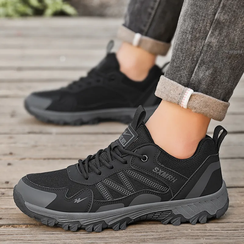 Binary Cushioning Abrasion Resistant Lightweight Breathable Slip Resistant Low Top Hiking Shoes Men's Black-4