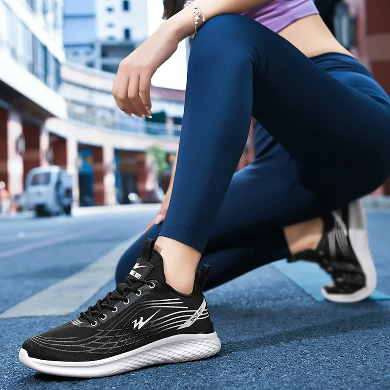 Binary Shock Absorbing, Non Slip, Wear Resistant, Breathable And Lightweight Low Top Running Shoes Women's Black White-5