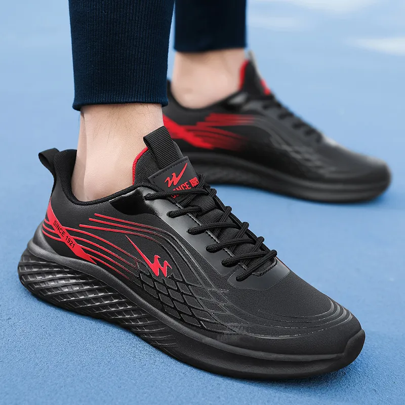 Binary Low Top Running Shoes Men's Black Red-4