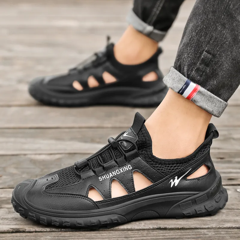Binary Cushioned Anti Slip Wear Resistant Waterproof Breathable Lightweight Low Top Outdoor Shoes Men's Black-7
