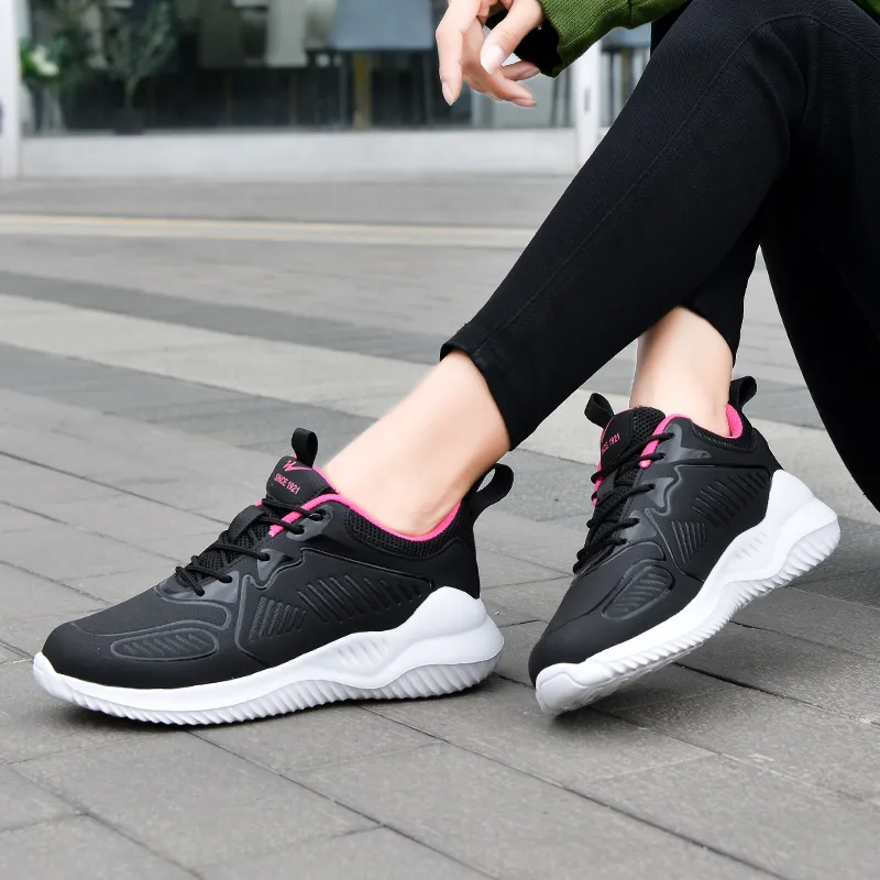 Binary Low Top Running Shoes Women's Black Rose Red-5