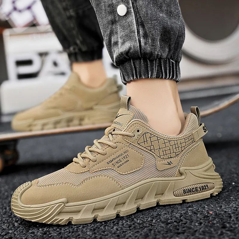 Binary Lightweight Height Increasing Rebound Low Top Casual Shoes Men's Khaki-11