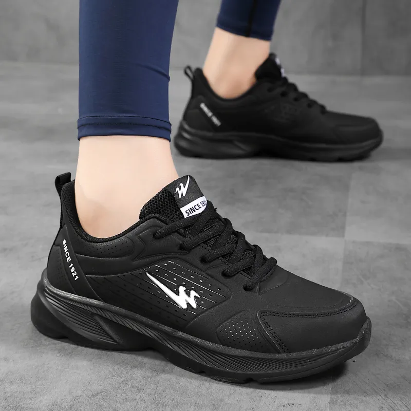 Binary Cushioning Height Increasing Lightweight Slip Resistant Low Top Casual Running Shoes Women's Black-5