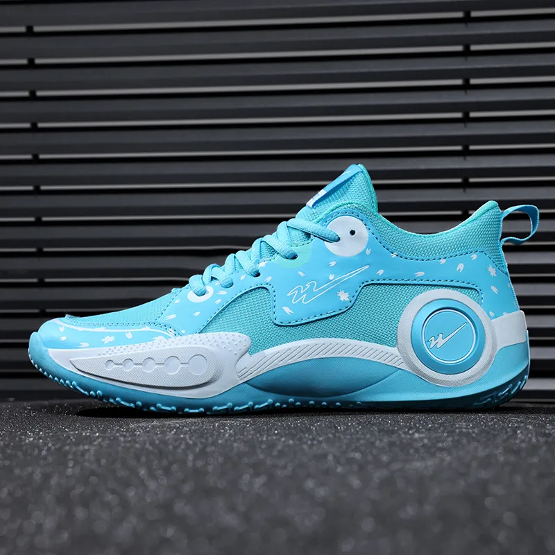 Binary Cushioning Abrasion Resistant Breathable Slip Resistant Low Top Basketball Shoes Unisex Aqua-3