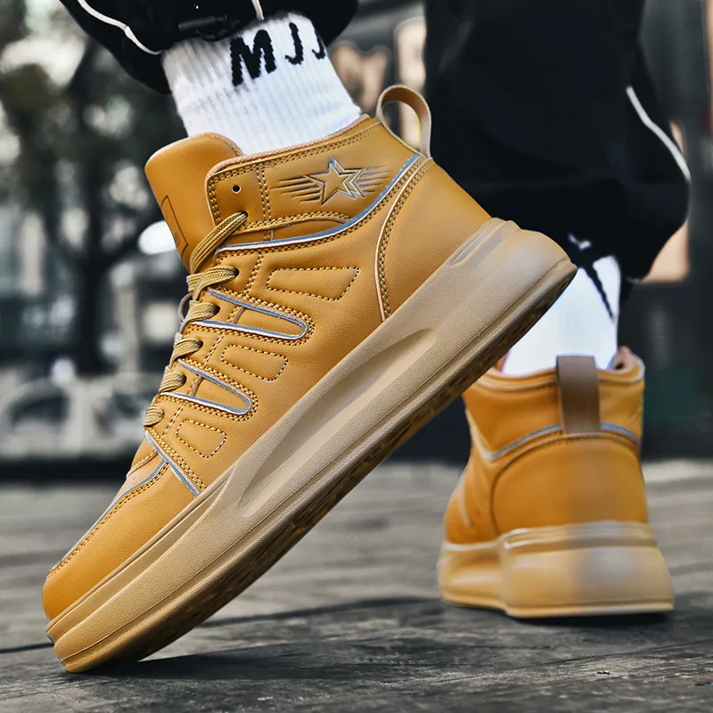 Binary Cushioning Height Increasing Lightweight Slip Resistant High Top Skateboard Shoes Men's Barley-5