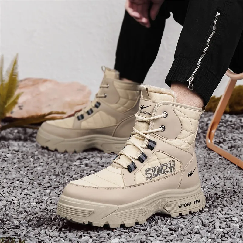 Binary Thermal Height Increasing Slip Resistant Coverage Snow Boots Men's Khaki-6