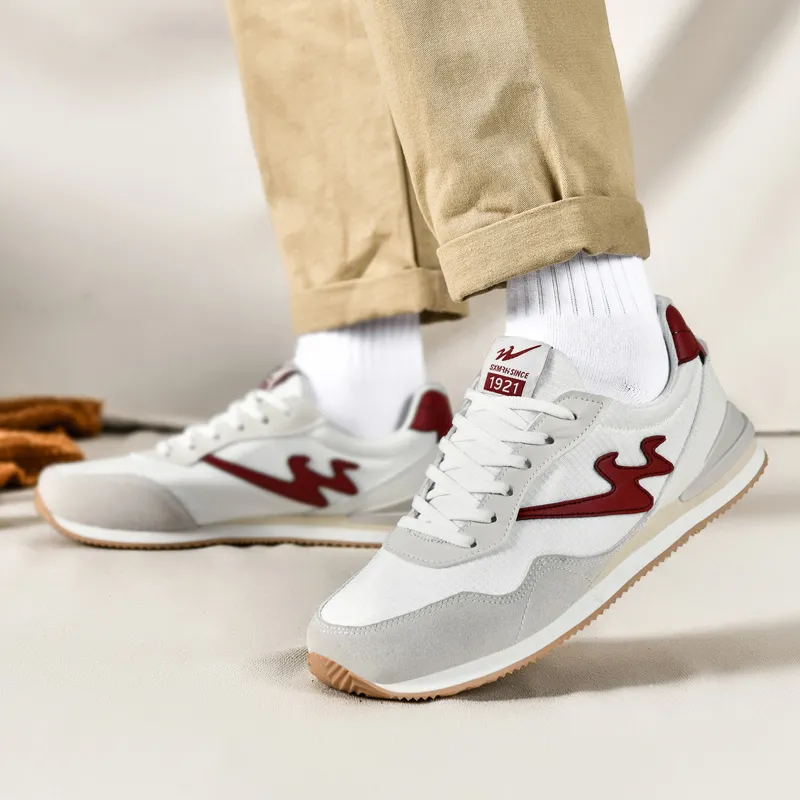 Binary Wear resistant, Lightweight, Breathable, And Non slip. Low Top Casual Shoes Men's Ivory/Dark Red-4