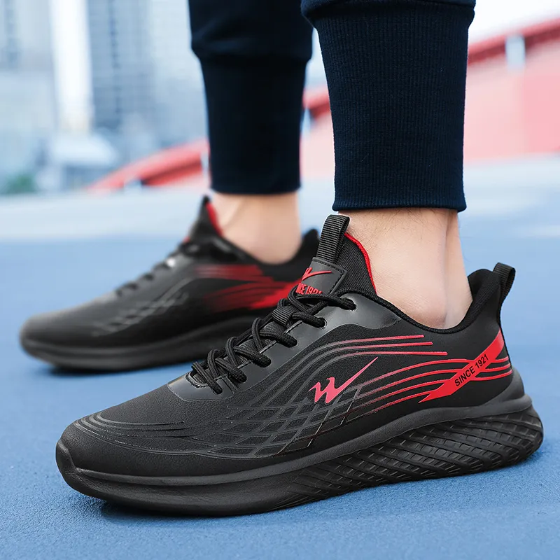 Binary Low Top Running Shoes Men's Black Red-3