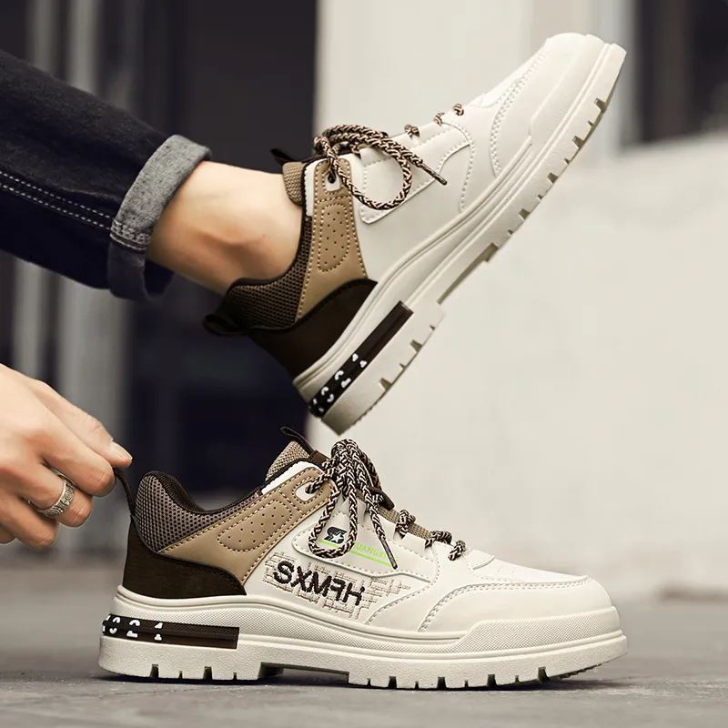 Binary Anti Slip Wear Resistant Waterproof Breathable Height Increasing Low Top Casual Shoes Men's Beige Brown-6