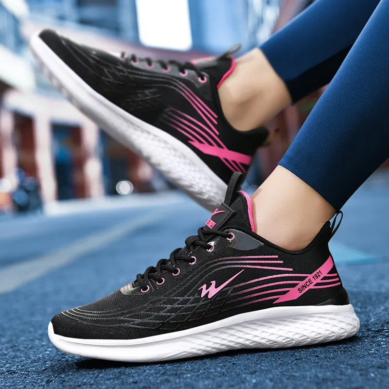 Binary Sports Running Shoes Women's Black Rose Red-5