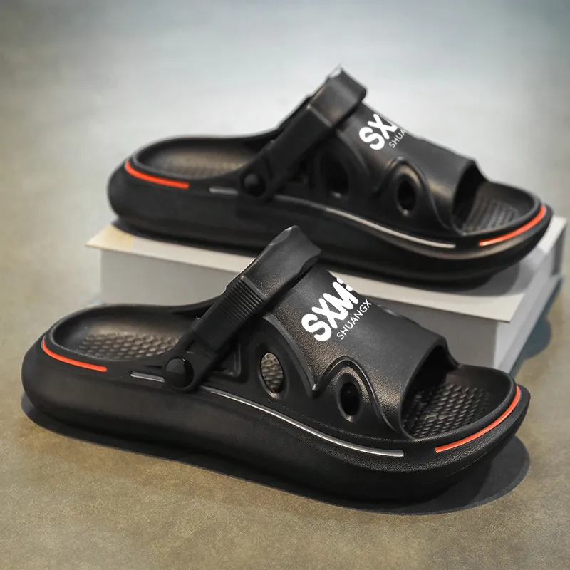 Binary EVA Cut Out Quick Dry Slip Resistant Slide Slippers Men's Black-3