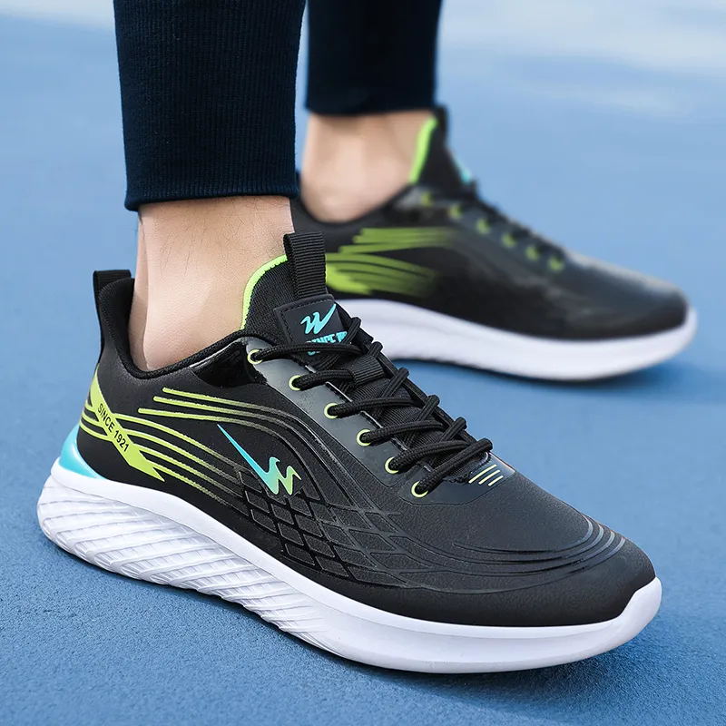 Binary Abrasion Resistant Slip Resistant Low Top Running Shoes Men's Black Neon Green-3