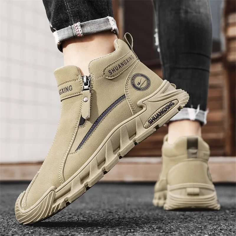 Binary Work Boots Men High Top Khaki-5