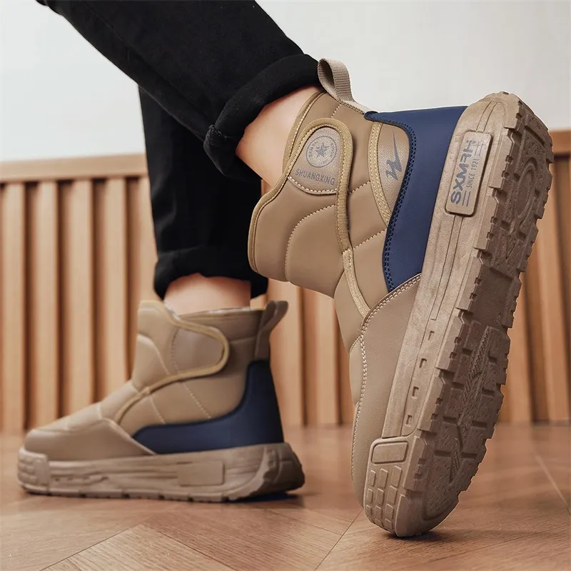 Binary Thermal Abrasion Resistant Slip Resistant Short Snow Boots Men's Brown-7