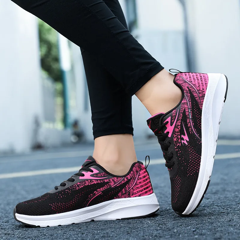 Binary Cushioned Anti Slip Wear Resistant Breathable Lightweight Low Top Running Shoes Women's Black Rose Red-11