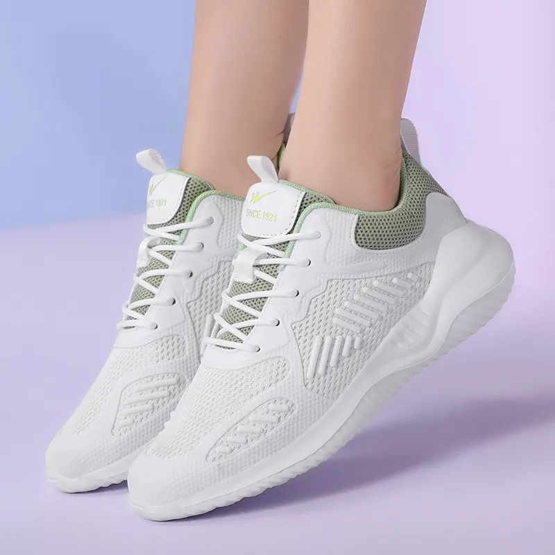 Binary Low Top Running Shoes Women's White Green-6