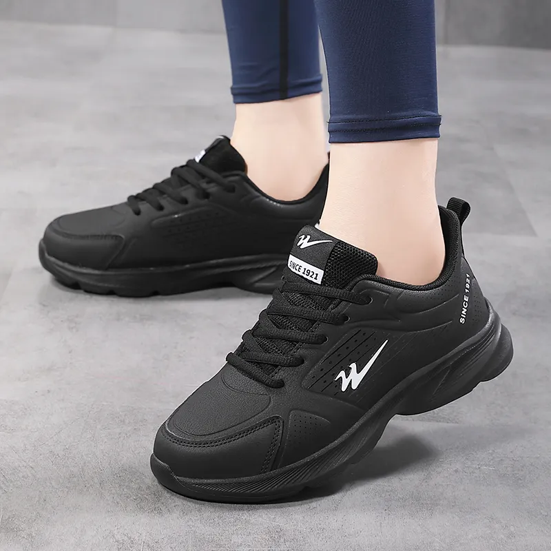 Binary Cushioning Height Increasing Lightweight Slip Resistant Low Top Casual Running Shoes Women's Black-4