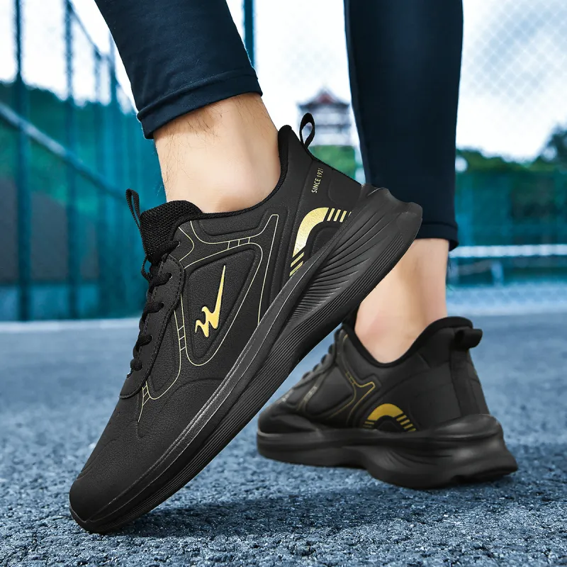 Binary Low Top Running Shoes Men's Black Gold-5