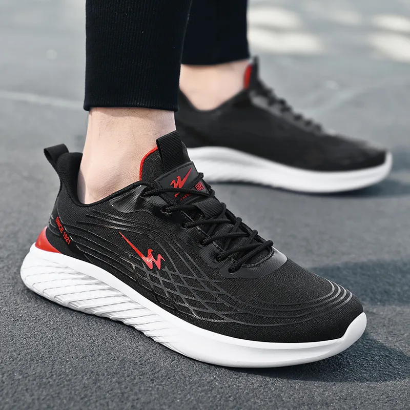 Binary Abrasion Resistant Slip Resistant Low Top Running Shoes Men's Black Red-4