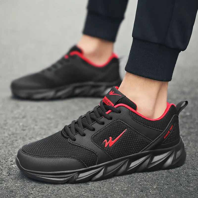 Binary Low Top Running Shoes Men's Black Red-5