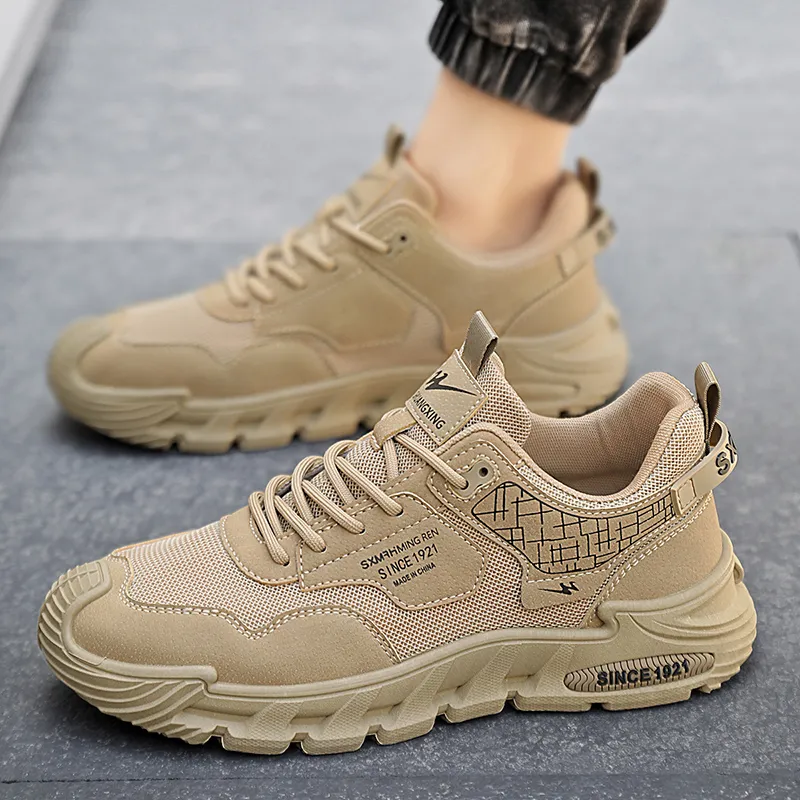 Binary Lightweight Height Increasing Rebound Low Top Casual Shoes Men's Khaki-12