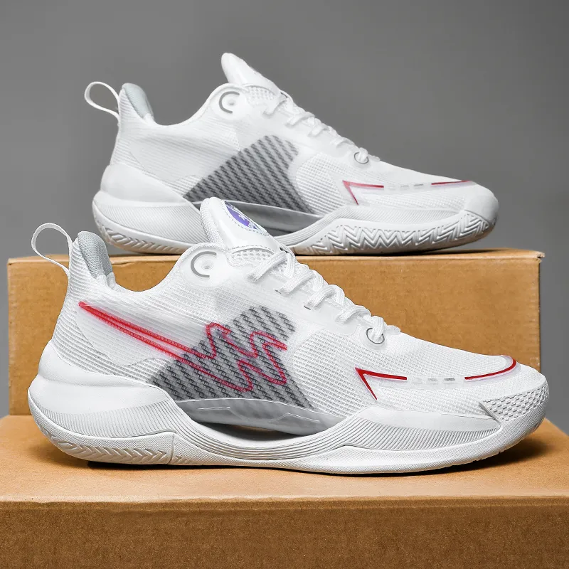 Binary Cushioning Support Abrasion Resistant Breathable Slip Resistant Low Top Basketball Shoes Unisex Original White-3