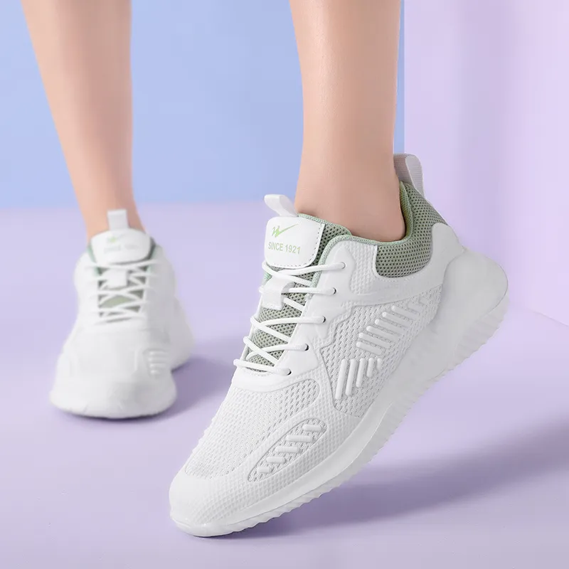 Binary Low Top Running Shoes Women's White Green-7