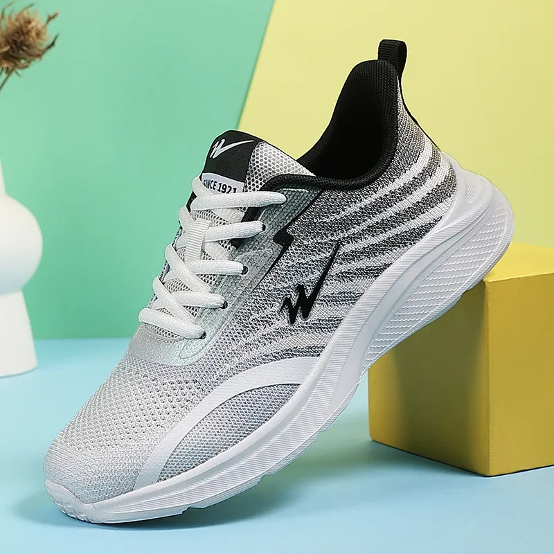 Binary Slip Resistant Lightweight Cushioning Low Top Casual Sprint Running Shoes Women's White Black-3