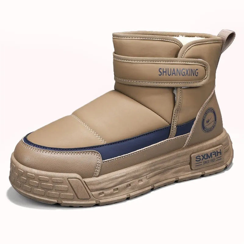 Binary Thermal Abrasion Resistant Slip Resistant Short Snow Boots Men's Khaki-2