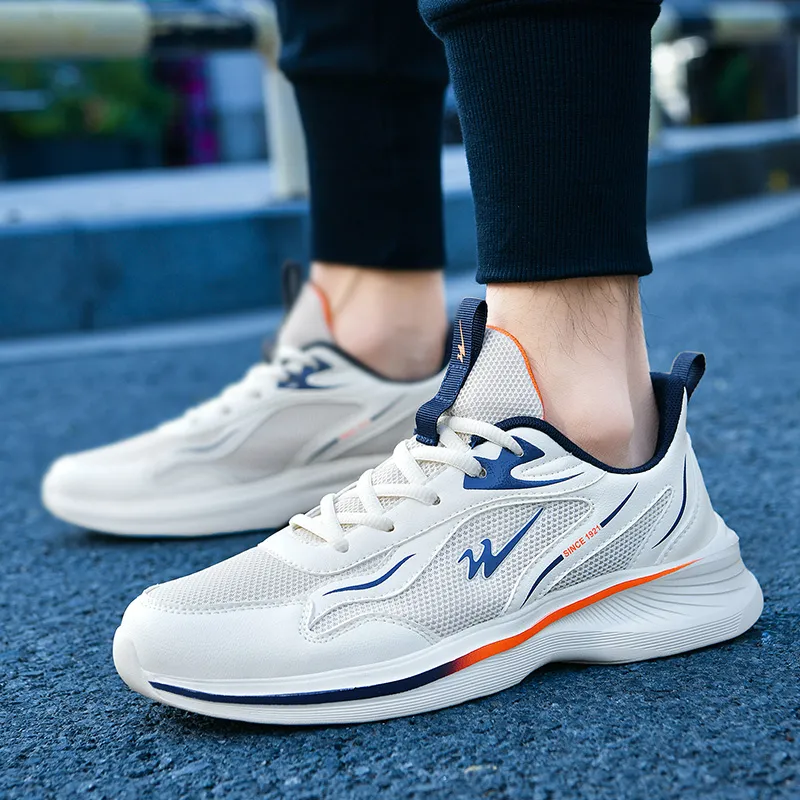 Binary Cushioning, Lightweight, Breathable, Slip Resistant Low Top Running Shoes Men's Ivory White-5