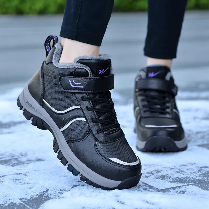 Binary Slip Resistant, Abrasion Resistant, Height Adjustable, Thermal High Top Casual Shoes Women's Black Purple-11