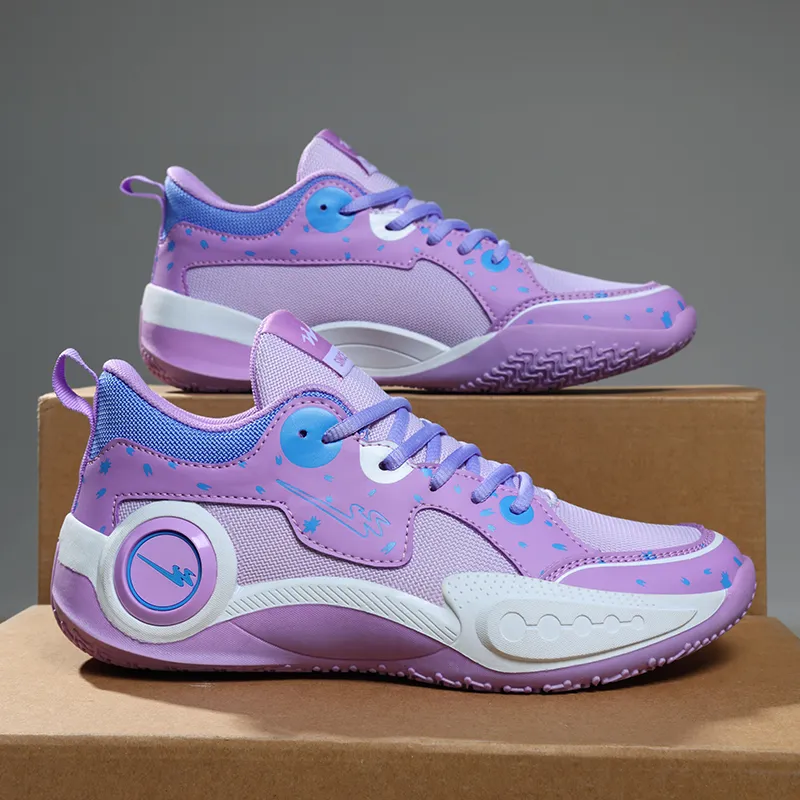 Binary Cushioning Abrasion Resistant Breathable Slip Resistant Low Top Basketball Shoes Unisex Purple-3