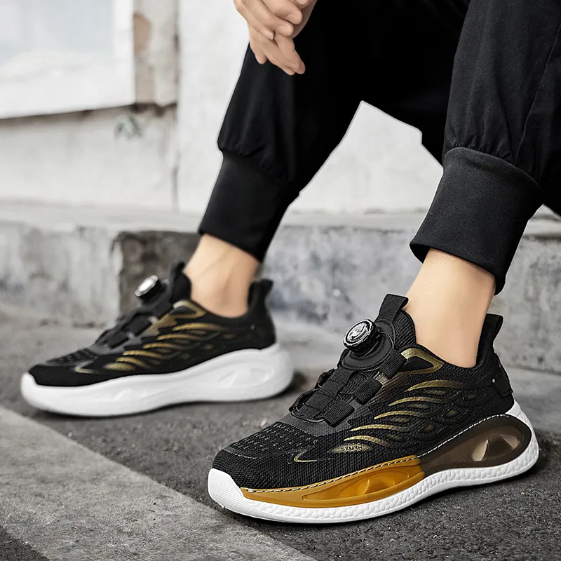 Binary Height Increasing Rebound Low Top Running Shoes Men's Black Gold-9