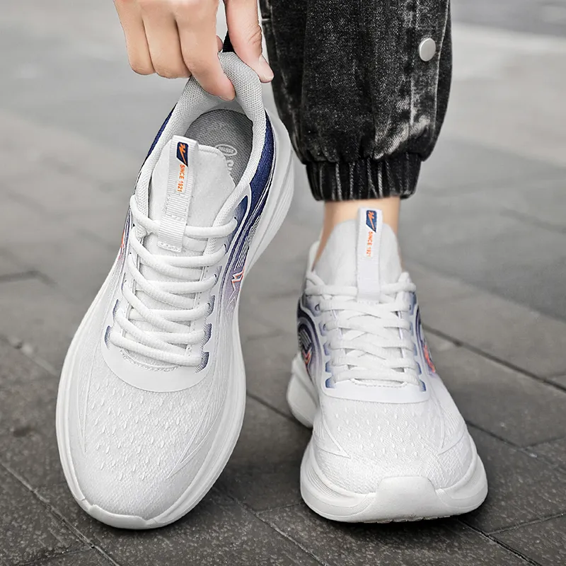 Binary Running Shoes Men Low Top White Dark Blue-3