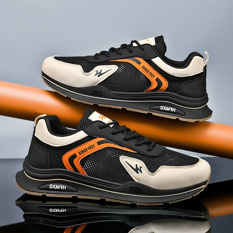 Binary Slip Resistant, Breathable, Lightweight Low Top Casual Shoes Men's Black Orange-3