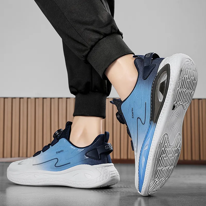 Binary Height Increasing Rebound Low Top Running Shoes Men's White Blue-8