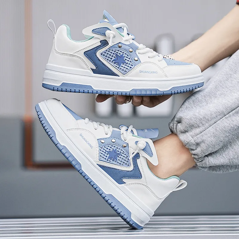 Binary Low Top Skateboard Shoes Men's White Blue-8