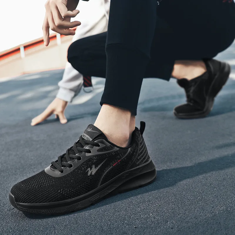 Binary Cushioning Rebound Lightweight Breathable Slip Resistant Low Top Running Shoes Men's Black-10