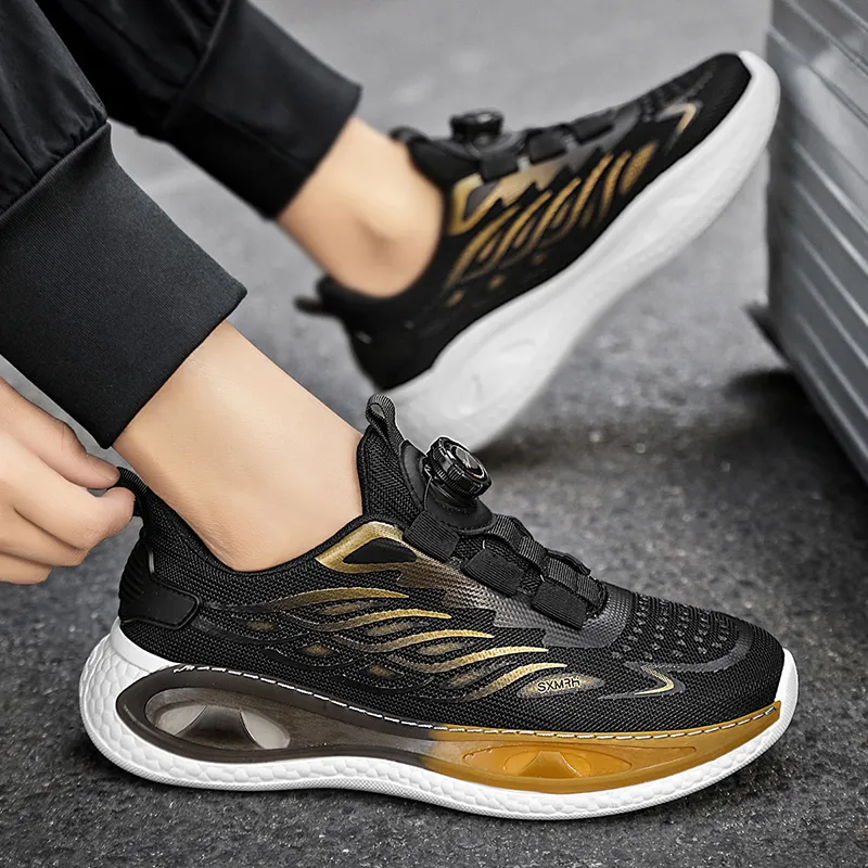 Binary Height Increasing Rebound Low Top Running Shoes Men's Black Gold-7