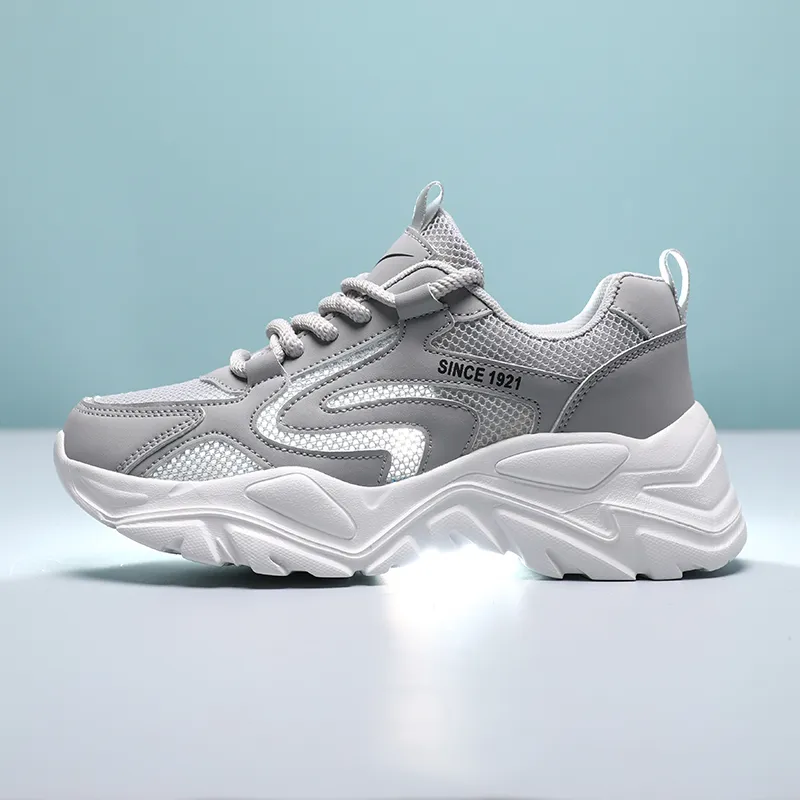Binary Breathable Height Increase Low Top Chunky Sneakers Women's Gray-3