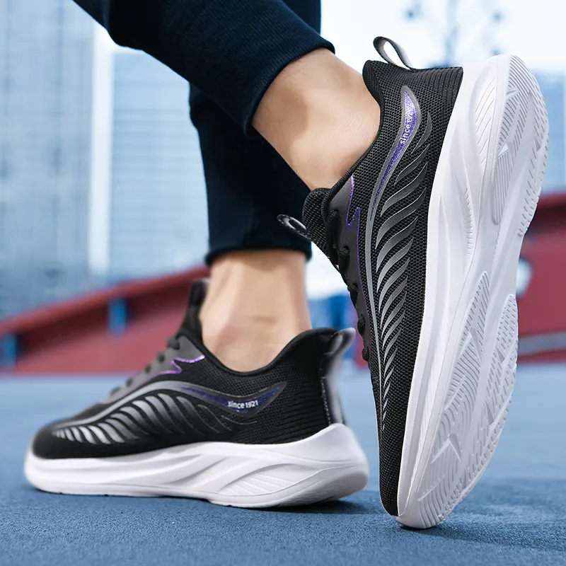 Binary Cushioning Rebound Lightweight Breathable Slip Resistant Low Top Running Shoes Men's Black-6